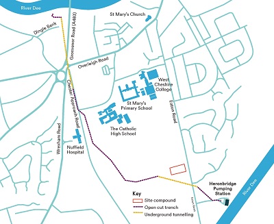 Map showing proposed route of new water pipeline