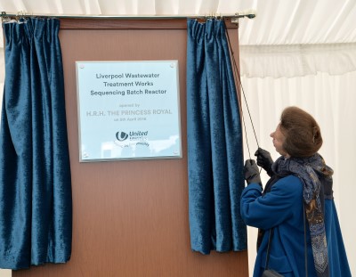 The Princess Royal unveils a plaque during a visit to Liverpool Wastewater Treatment Works, Liverpool. Pic credit: Anna Gowthorpe/Press Association