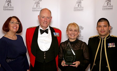 L to R: Lynn Johnson of United Utilities, Brigadier Christopher Coles, Sally Cabrini of United Utilities and Major Andy Tang, an employee of United Utilities and a Reservist with 156 Regiment Royal Logistic Corps.
